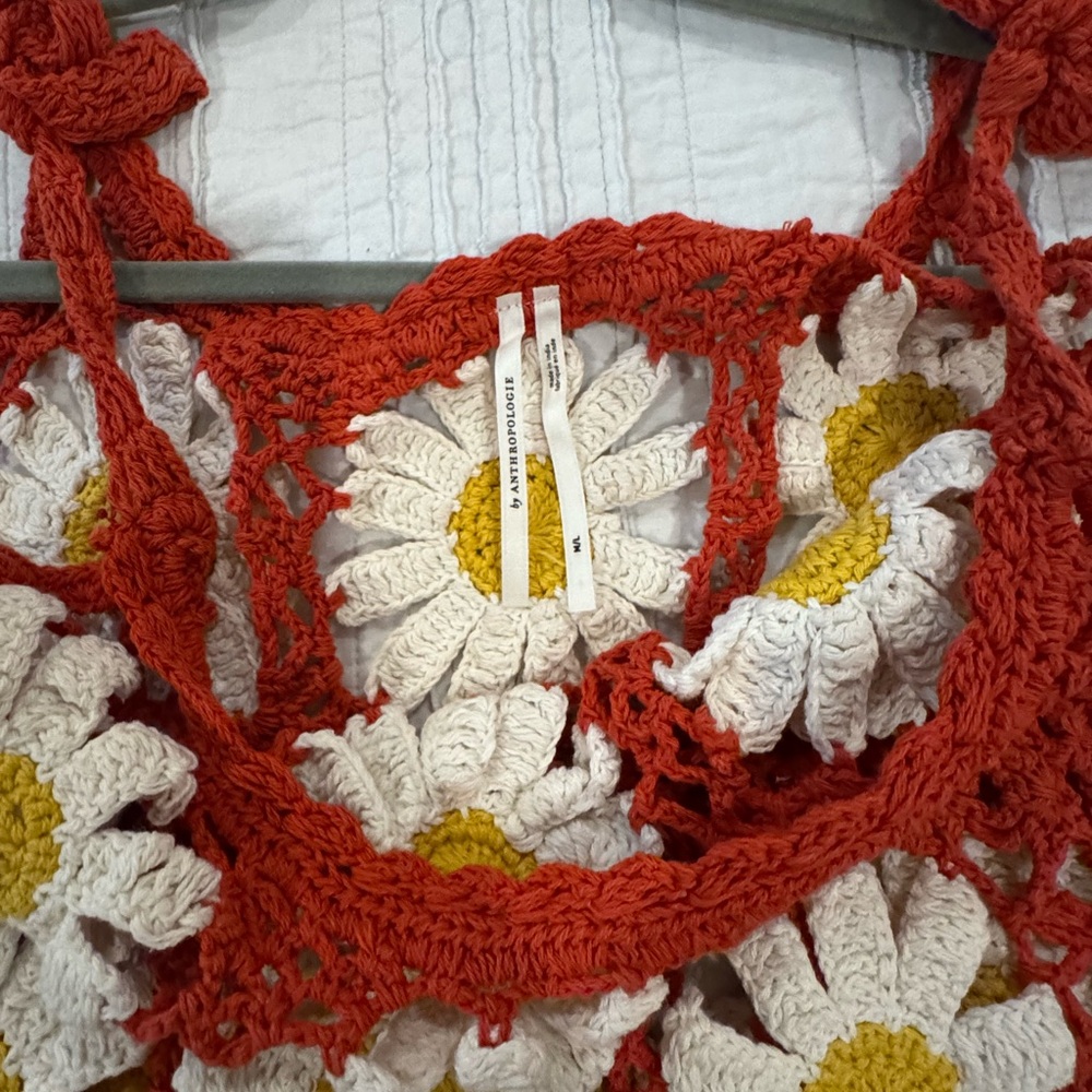 Anthropologie Red Crochet Daisy Mini Dress - Picture 3 of 3